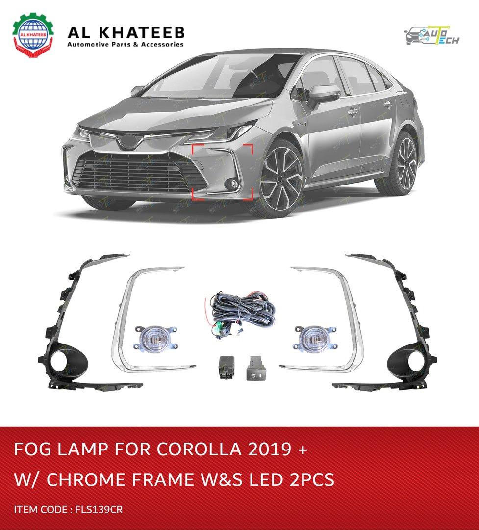 AutoTech Car Front Special Fog Lamp Kit Corolla 2019 With Wires & Switch, Chrome Frame 2Pcs/Set
