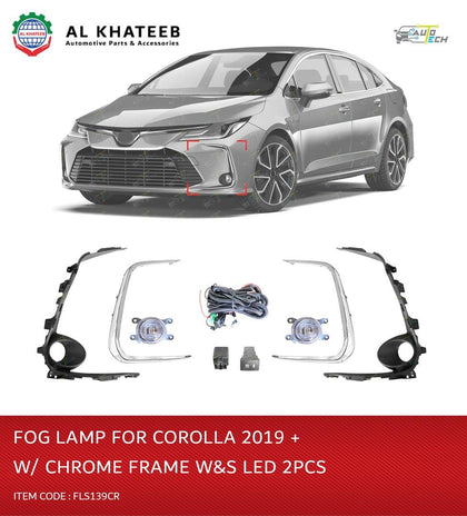 AutoTech Car Front Special Fog Lamp Kit Corolla 2019 With Wires & Switch, Chrome Frame 2Pcs/Set
