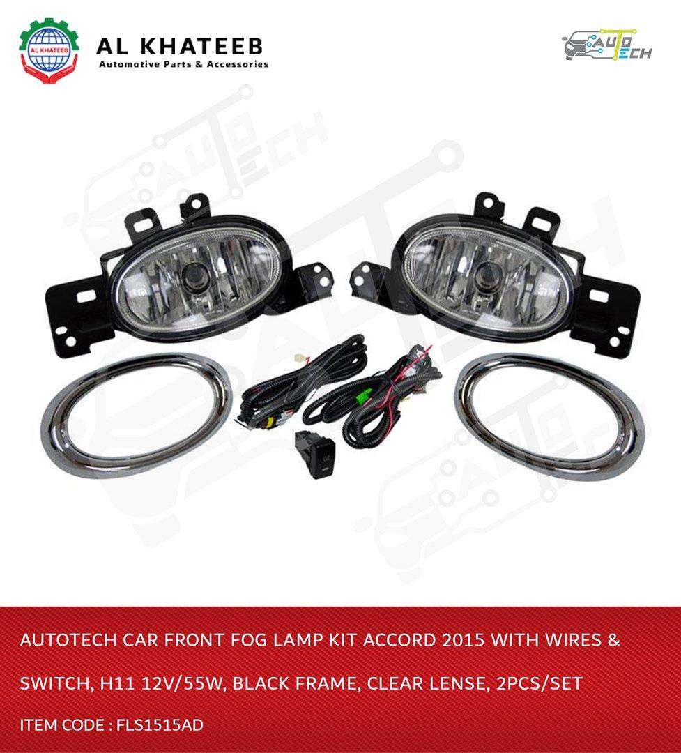 Car Front Fog Lamp Kit Accord 2015 With Wires & Switch, H11 12V/55W, Black Frame, Clear Lense, 2Pcs/Set
