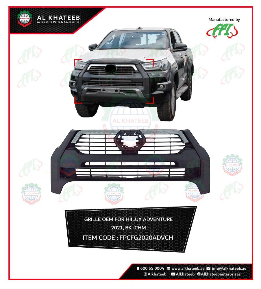 Al Khateeb FI Front Grille OEM For Hilux Adventure 2021+ Black & Chrome