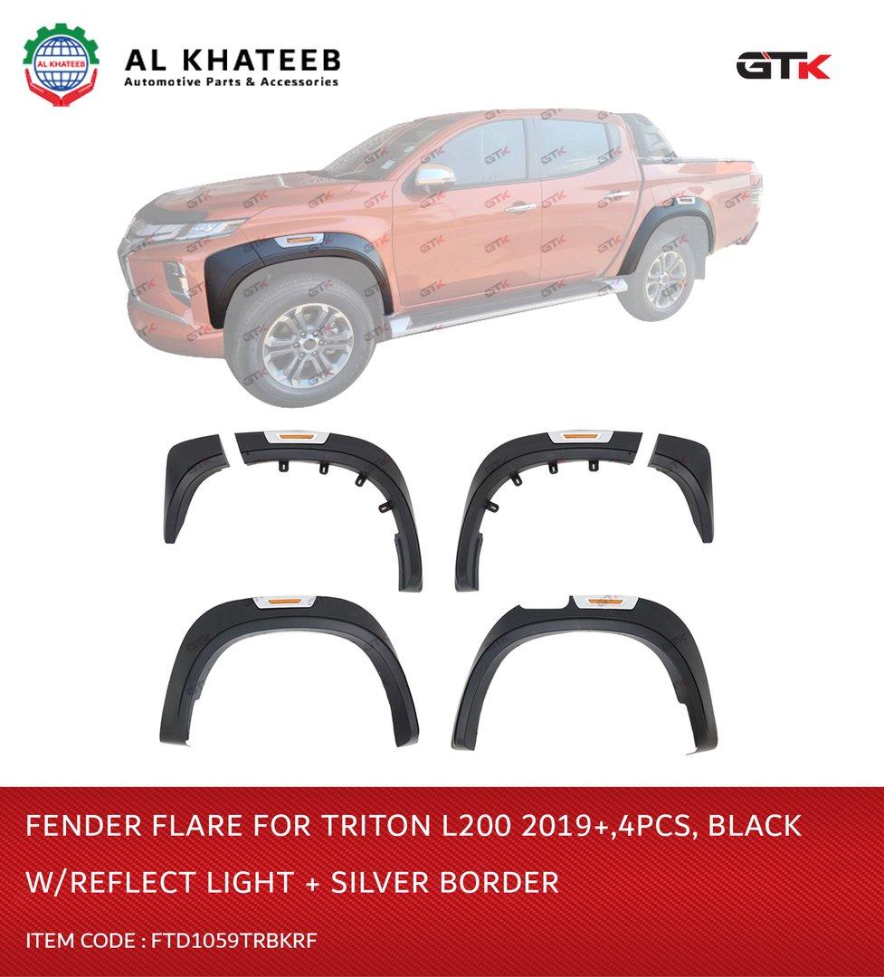 Car Fender Flares Wheel Arch Extension Triton L200 With Reflect Light Triton L200 2019-2023 4Pcs/Set, Black