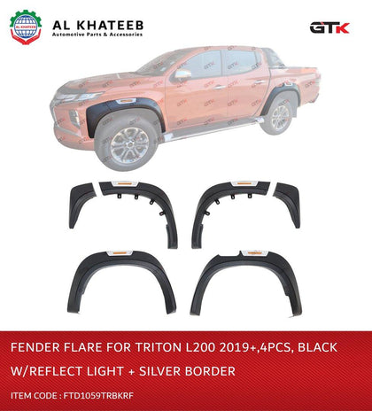 Car Fender Flares Wheel Arch Extension Triton L200 With Reflect Light Triton L200 2019-2023 4Pcs/Set, Black