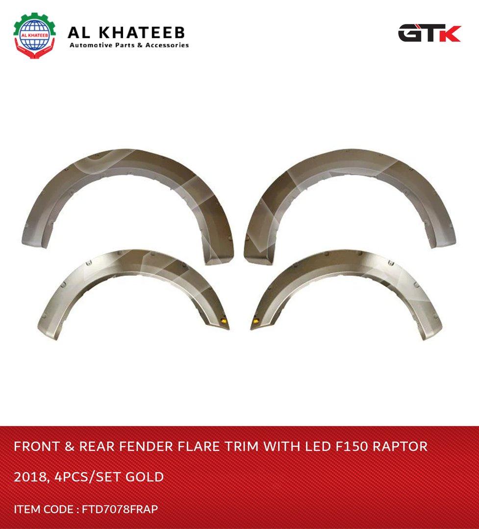 Front & Rear Fender Flare Trim With LED F150 Raptor 2018, 4Pcs/Set Gold