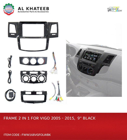9 Inch Car Radio Fascia Frame Android 2 Din Stereo Hilux Vigo 2008-2014, Normal Edition, Black