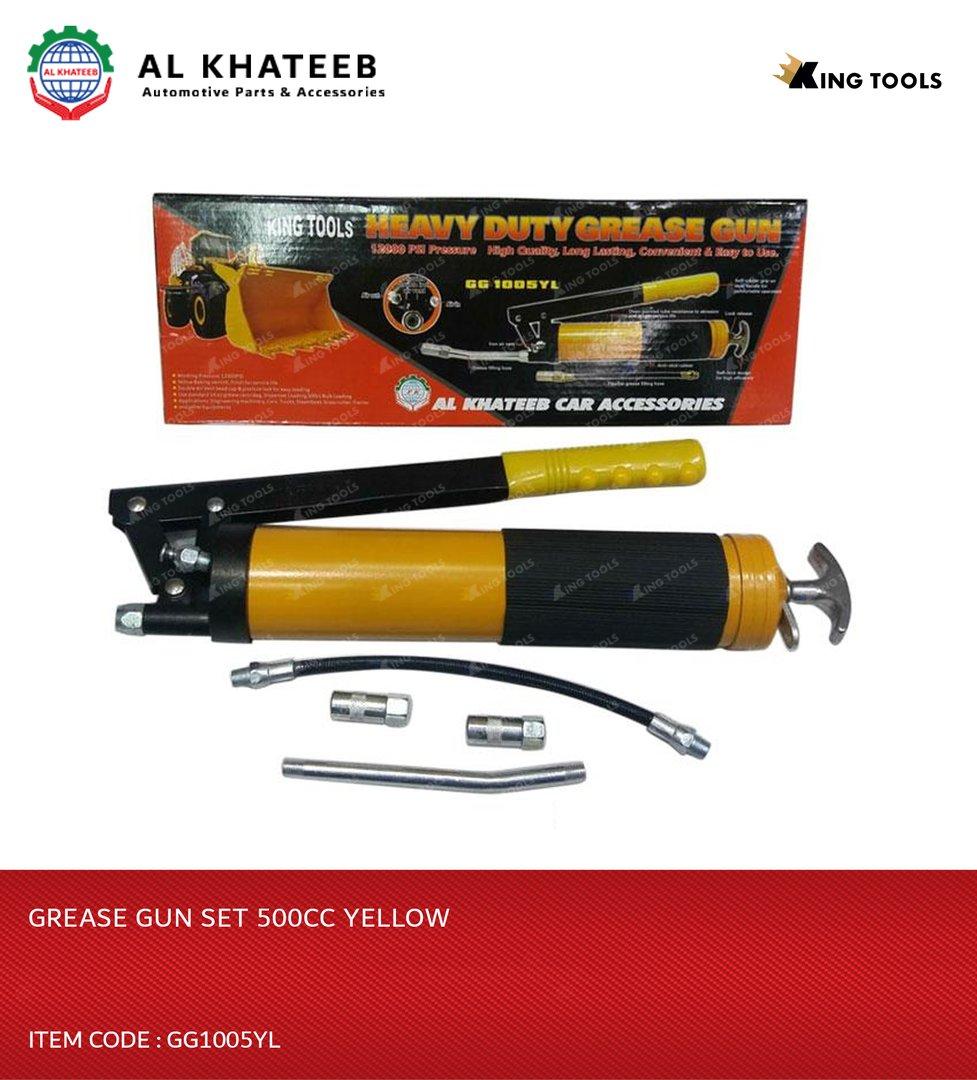 Universal Car Mullit-Purpose Heavy-Duty Lever Action Grease Gun Kit With Rubber Grip, Yellow Storage Box