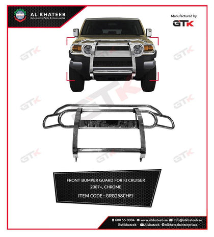 GTK Car Front Bumper Guard Stainless Steel FJ Cruiser 2006-2008, Chrome