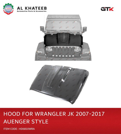 GTK Vented Performance Hood For Wrangler Jk 2007-2017, Black - Avenger Series