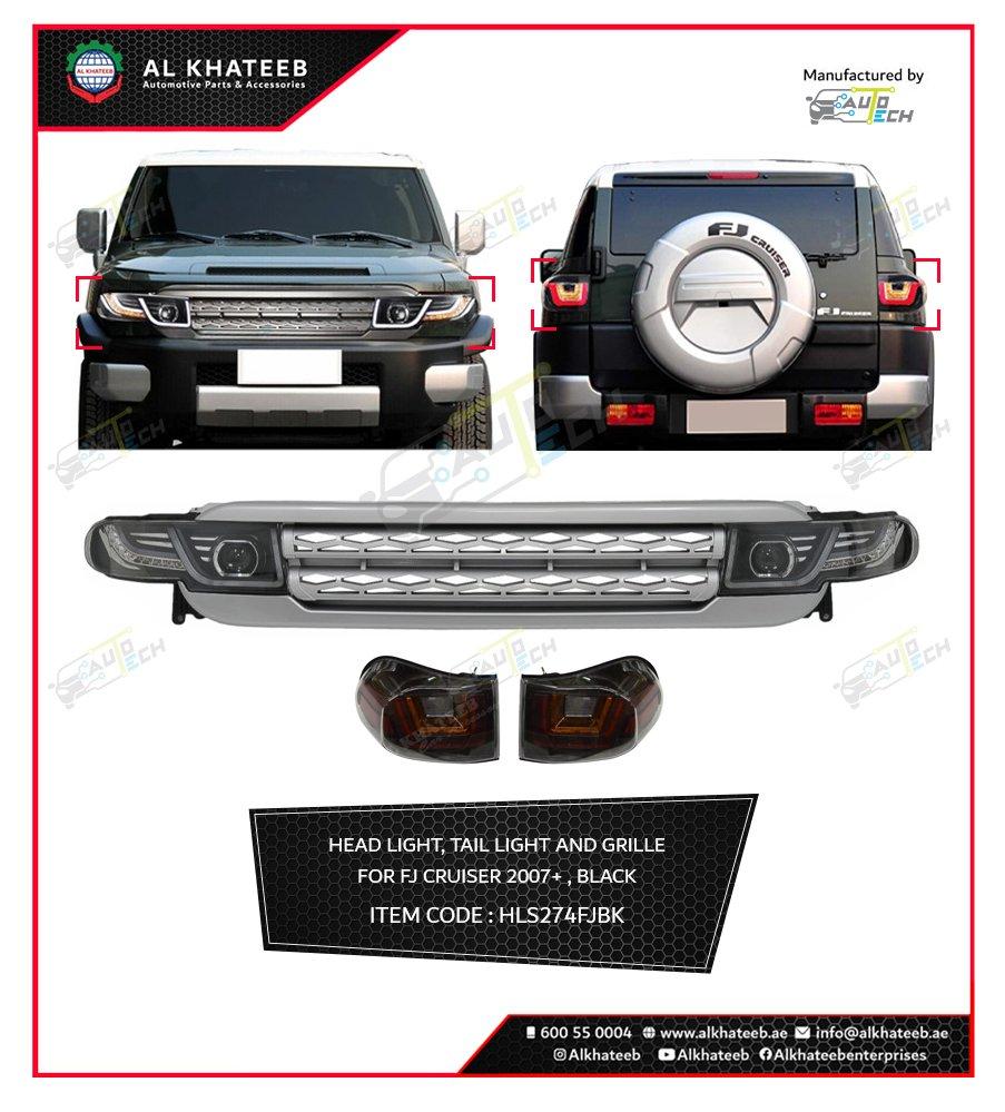 Car Grille With Headlight and 2PCS Tail Light FJ Cruiser 2007-2019, Black