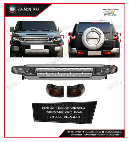 Car Grille With Headlight and 2PCS Tail Light FJ Cruiser 2007-2019, Black