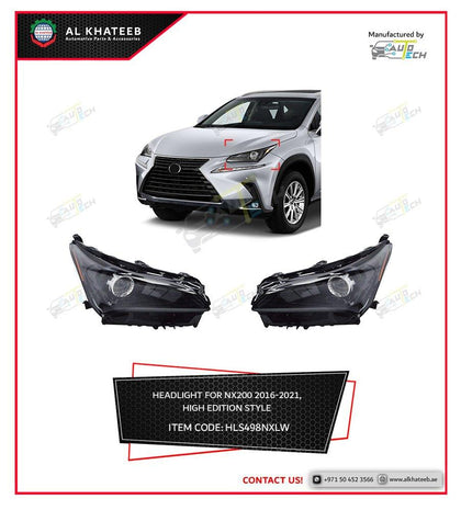 AutoTech Car Headlights Performance Nx200 2016-2019 High Edition Style, 2Pcs/Set Black