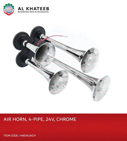 Premier Universal Car 4 Pipe Air Pressure Horn with 24 Volt Built N Relay Chrome