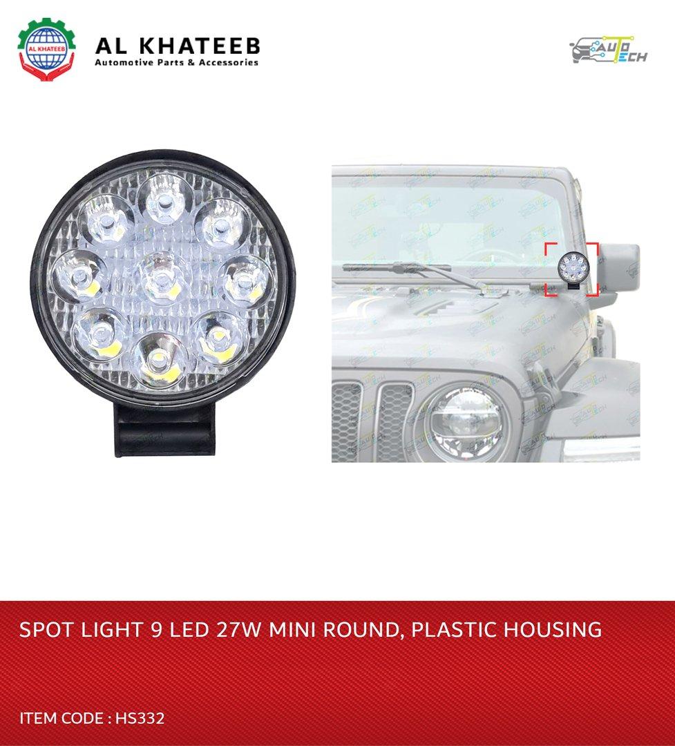 Universal Car 3Inch Fog Spotlight 9 LED White 27W Mini Round Style, Plastic Housing Frame