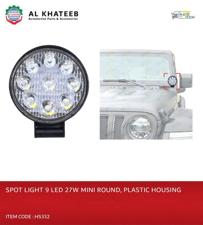 Universal Car 3Inch Fog Spotlight 9 LED White 27W Mini Round Style, Plastic Housing Frame