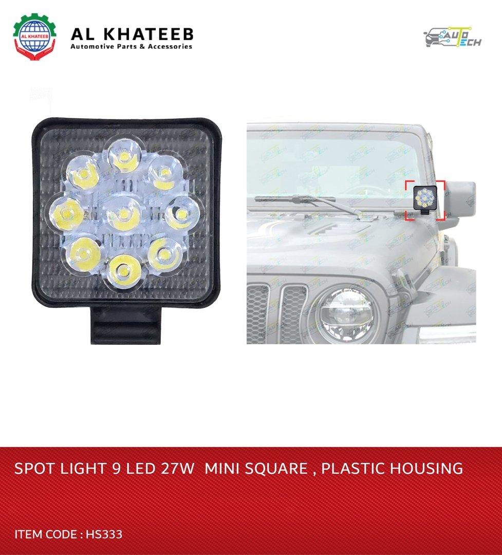 Universal Car 3Inch Fog Spotlight 9 LED White 27W Mini Round Style 12V, Plastic Housing Frame