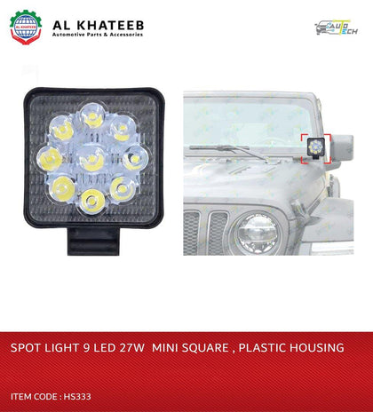 Universal Car 3Inch Fog Spotlight 9 LED White 27W Mini Round Style 12V, Plastic Housing Frame