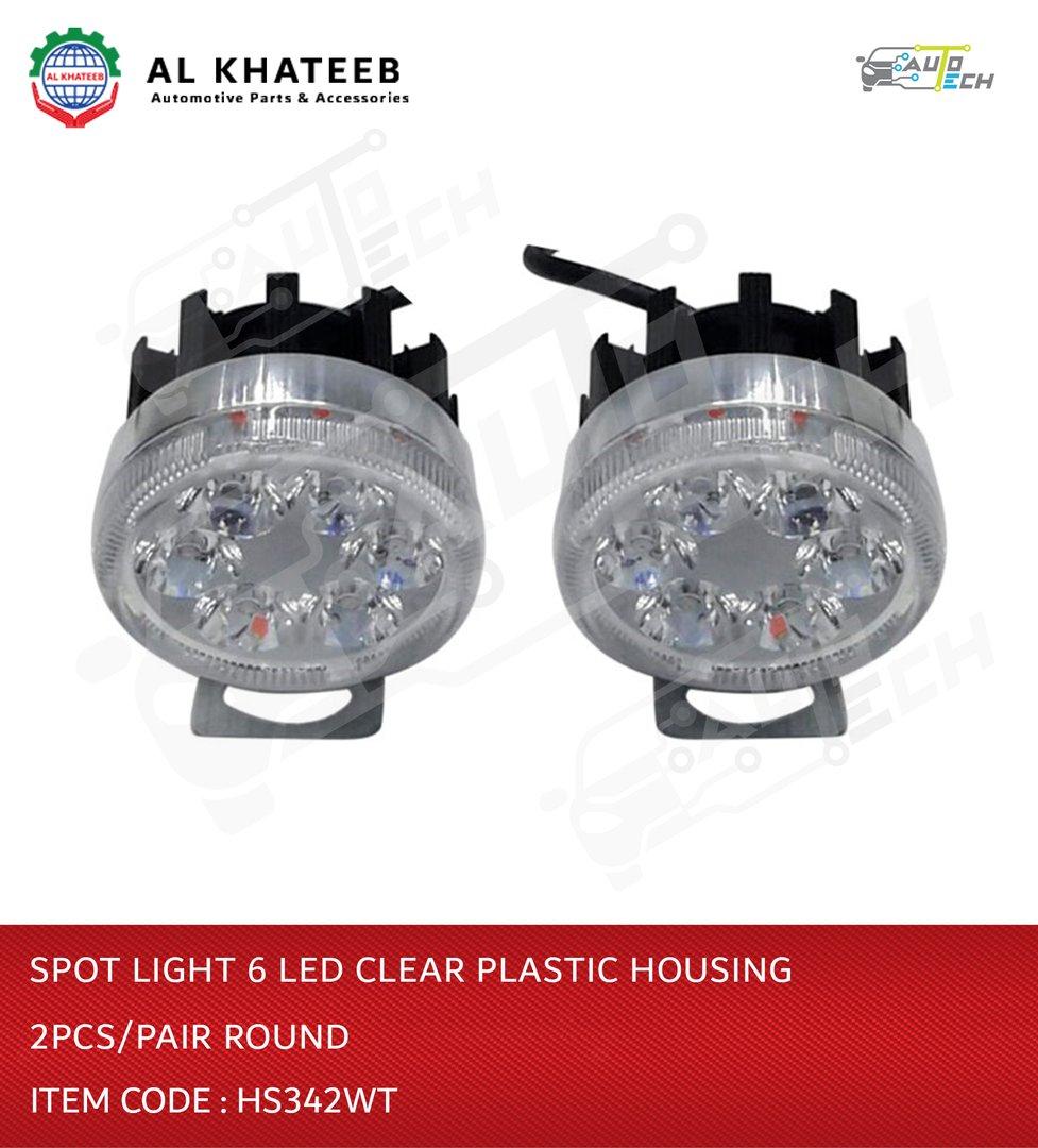 Univesal Mini White 6 LED Spot Light Round Style 12-24V, Clear Plastic Housing 2Pcs/Set