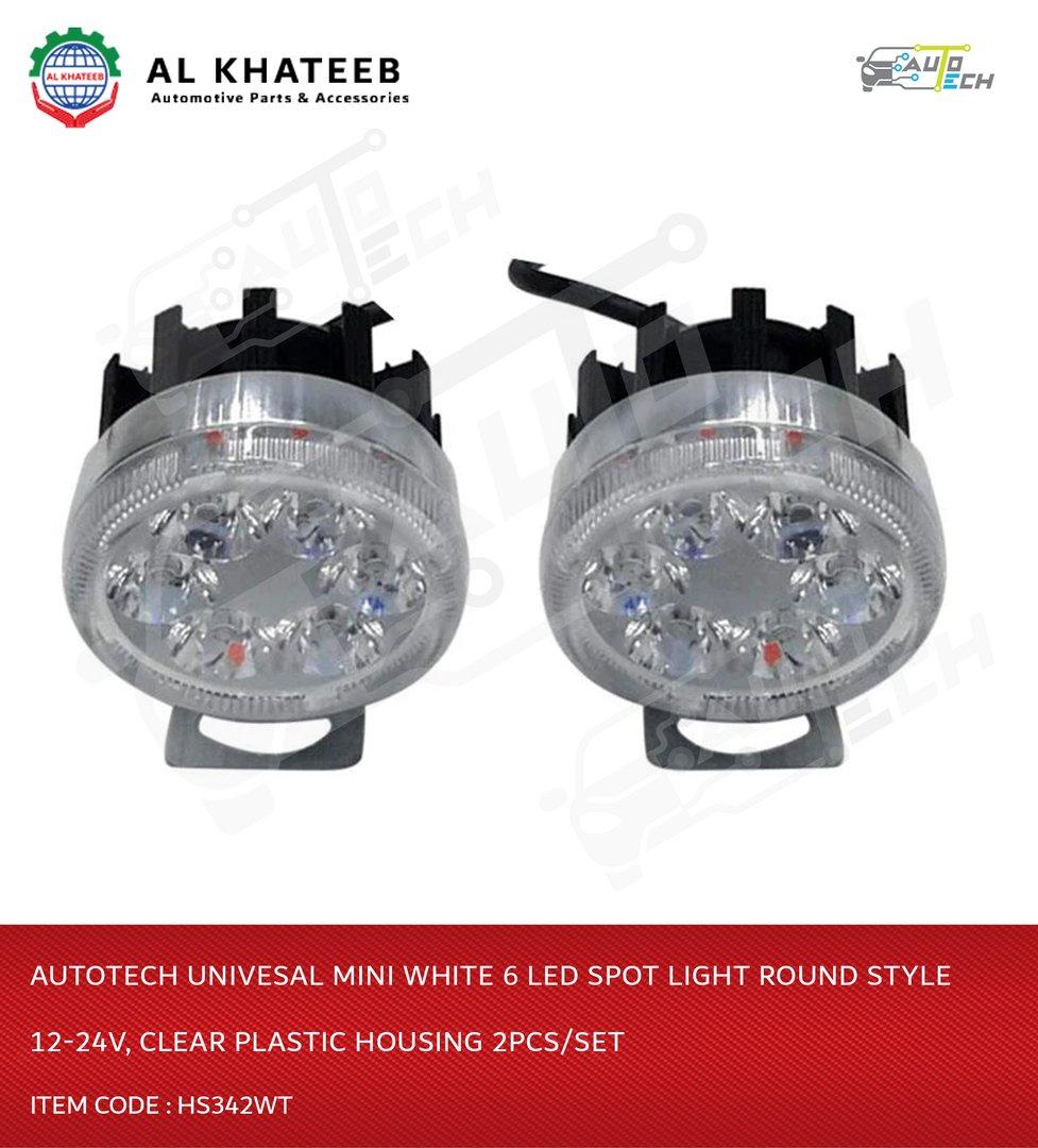 Univesal Mini White 6 LED Spot Light Round Style 12-24V, Clear Plastic Housing 2Pcs/Set