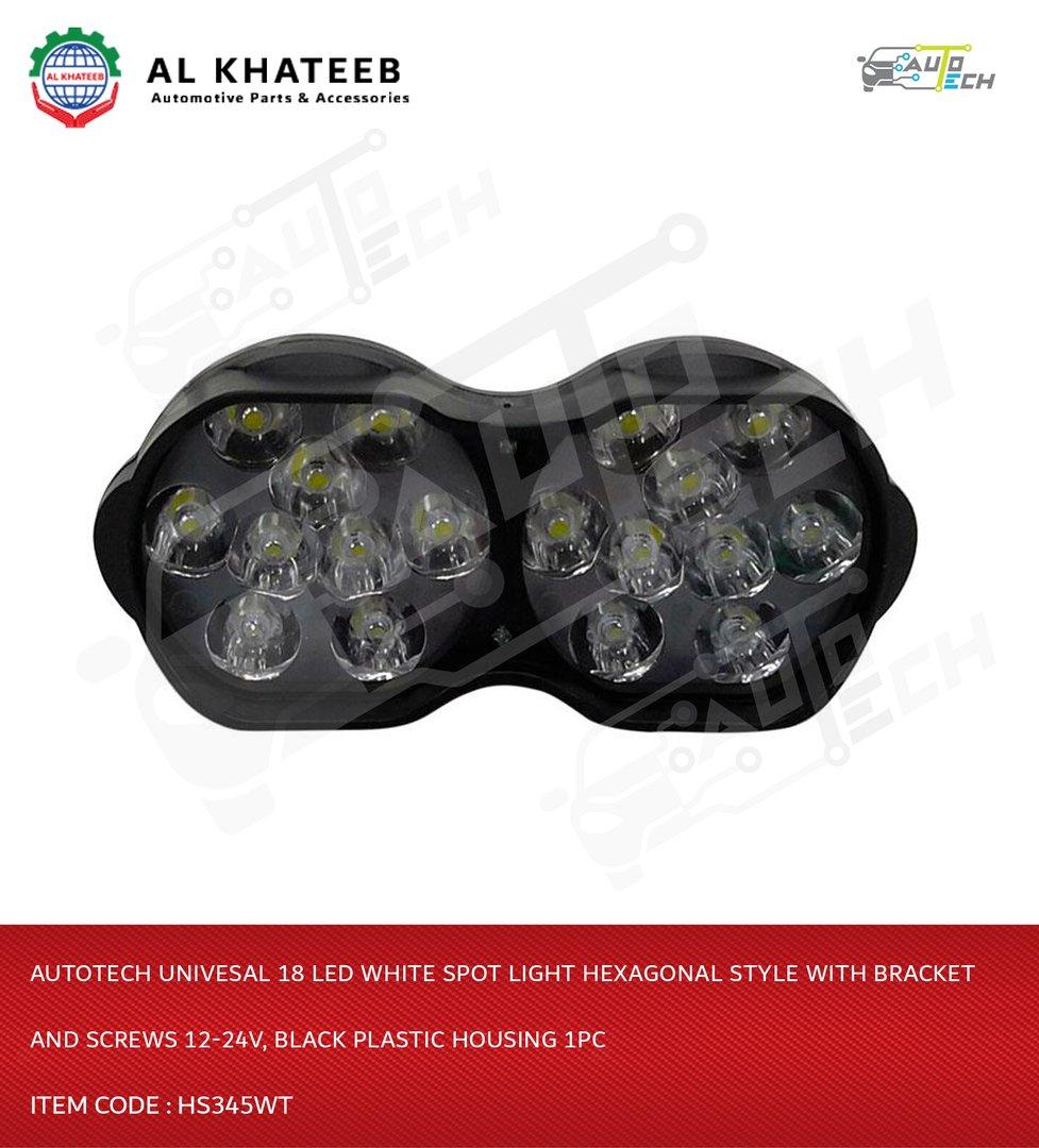 Univesal 18 LED White Spot Light Hexagonal Style With Bracket and Screws 12-24V, Black Plastic Housing 1PC