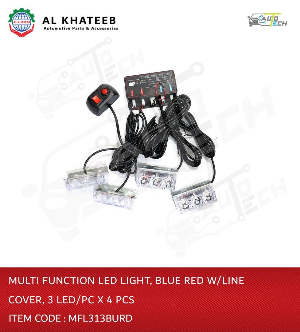 Multi Function LED Light Blue Red with Line Cover 3LED/PC X 4PCS
