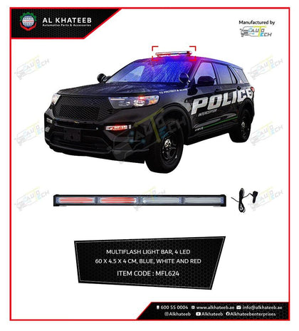 AutoTech Emergency Dash Strobe Light 4 Led Light Warning Hazard Flashing Light Bar, 60X4.5X4Cm Blue, White And Red