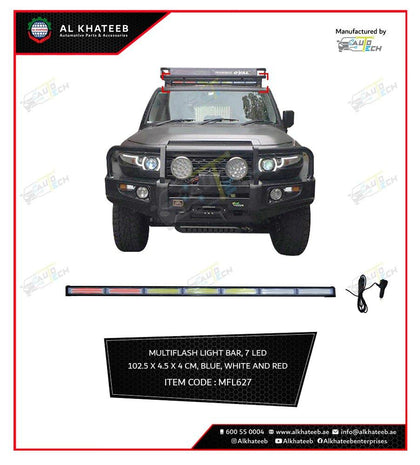 AutoTech Emergency Dash Strobe Light 7 LED Light Warning Hazard Flashing Light Bar, 102.5X4.5X4Cm Blue, White And Red