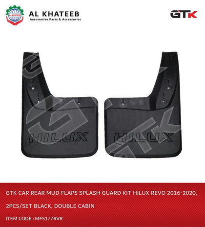 Car Rear Mud Flaps Splash Guard Kit Hilux Revo 2016-2020, 2Pcs/Set Black, Double Cabin