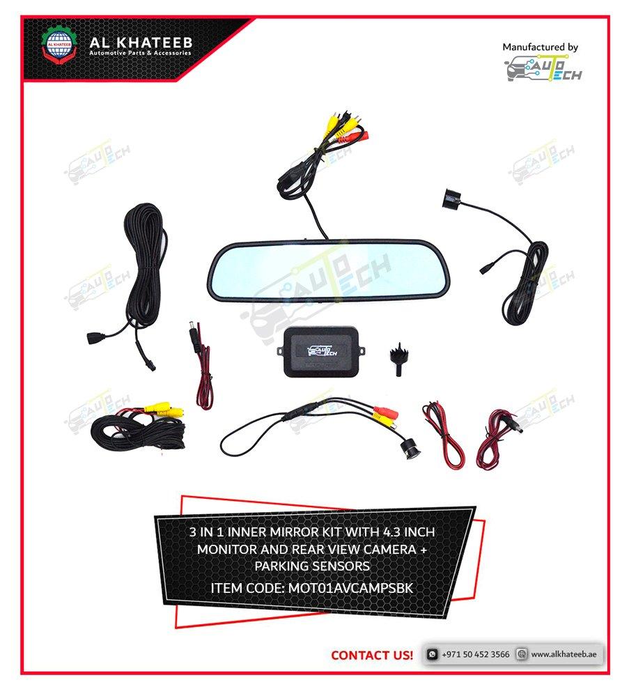 AutoTech 4.3 Inch Car Video Monitor Auto Rear View Mirror Lcd Screen Universal Mount Clip-On Current Mirror For Backup Camera/Front Camera