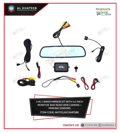 AutoTech 4.3 Inch Car Video Monitor Auto Rear View Mirror Lcd Screen Universal Mount Clip-On Current Mirror For Backup Camera/Front Camera