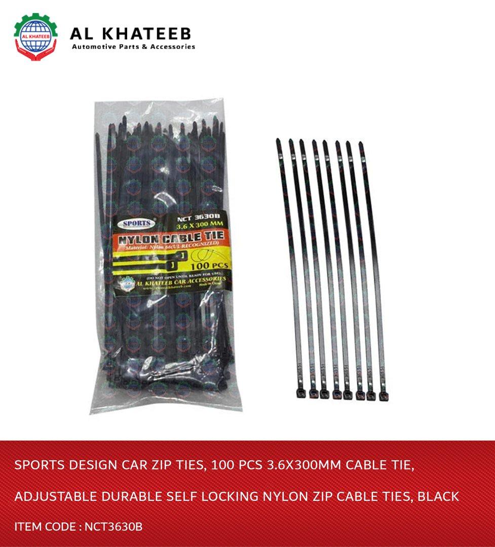 Sports Design Car Zip Ties, 100 Pcs 3.6X300Mm Cable Tie, Adjustable Durable Self Locking Nylon Zip Cable Ties, Black