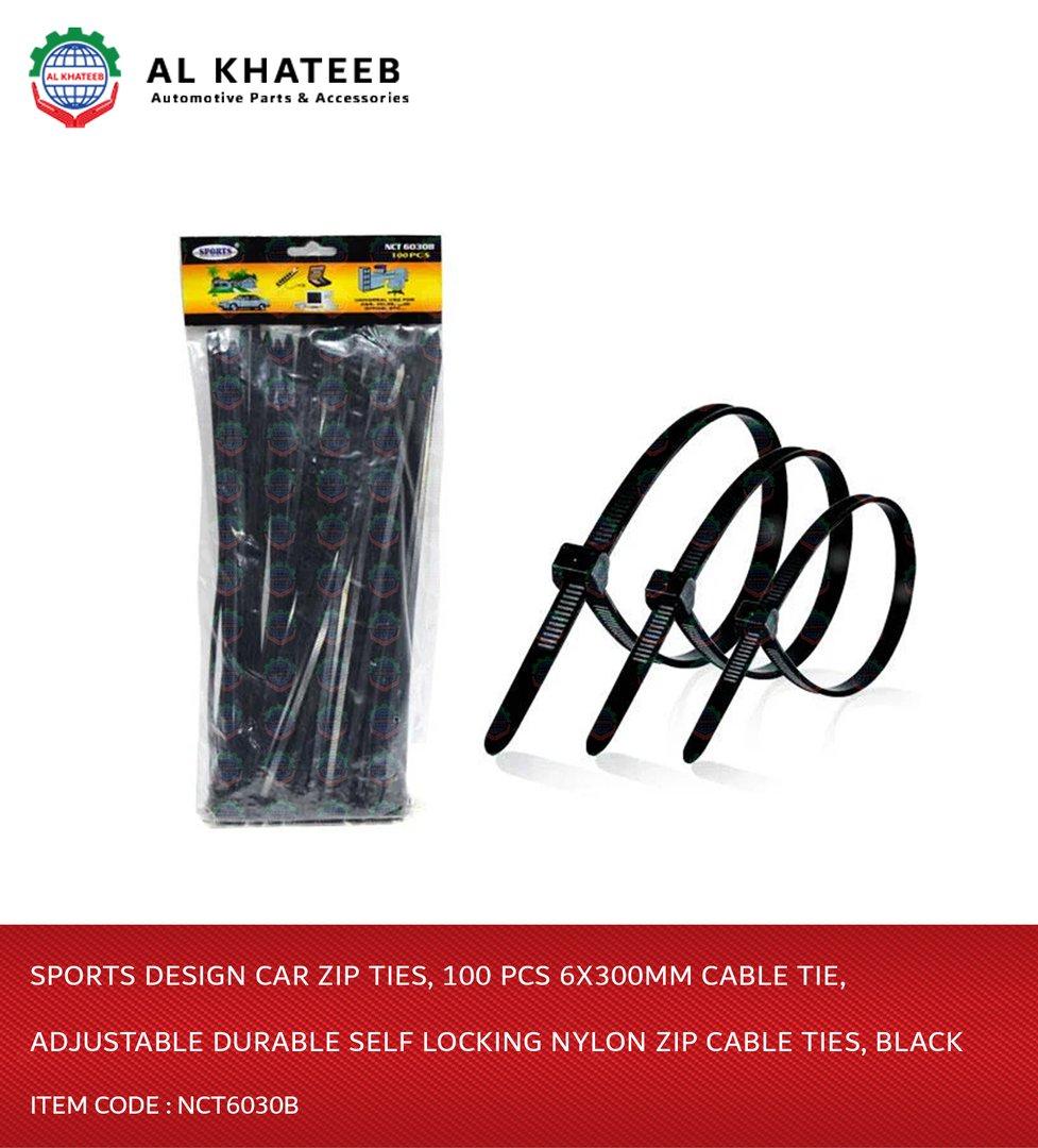Sports Design Car Zip Ties, 100 Pcs 6X300Mm Cable Tie, Adjustable Durable Self Locking Nylon Zip Cable Ties, Black