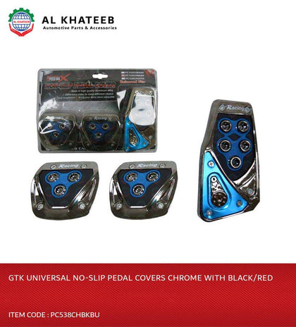 Universal No-Slip Pedal Covers Chrome With Black/Blue