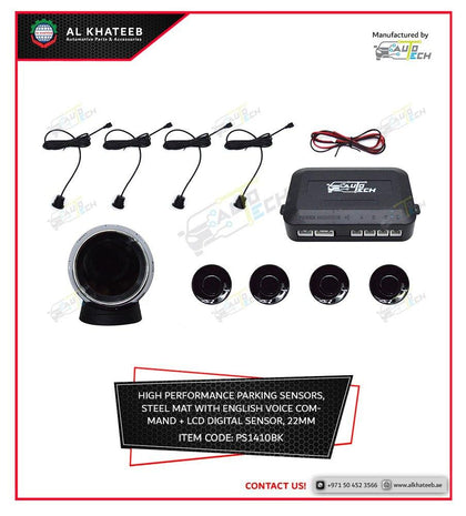 AutoTech Universal Car High Performance Parking Sensor With Bi-Bi 22Mm English Voice Command, Rubber Sensors For Metal Bumpers, Black