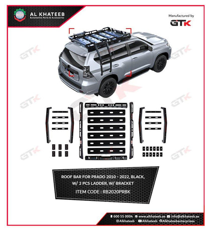 Roof Rack Basket Cargo Carrier For Prado 2010-2022 With 2 Ladder And Bracket