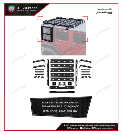 GTK 4 Doors Luggage Basket Roof Rack With 2 Side Ladders For Wrangler Jl 2018+, Black