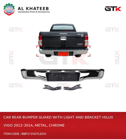 Car Rear Bumper Guard With Light And Bracket Hilux Vigo 2012-2014, Metal, Chrome