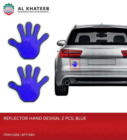 King Tools Universal Car Rear Exterior Accessories Reflector Hand Design Patch Double Sided Tape 2Pcs, Blue