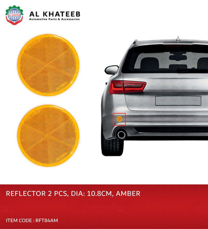 King Tools Universal Car Rear Exterior Accessories Reflector Square Design Patch Double Sided Tape 2Pcs, 10.8Cm Diameter, Amber
