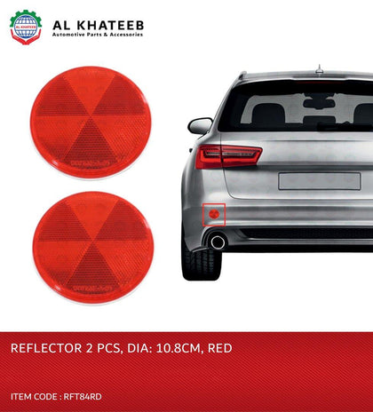 King Tools Universal Car Rear Exterior Accessories Reflector Square Design Patch Double Sided Tape 2Pcs, 10.8Cm Diameter, Red