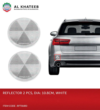 Universal Car Rear Exterior Accessories Reflector Square Design Patch Double Sided Tape 2PCS, 10.8CM Diameter, White