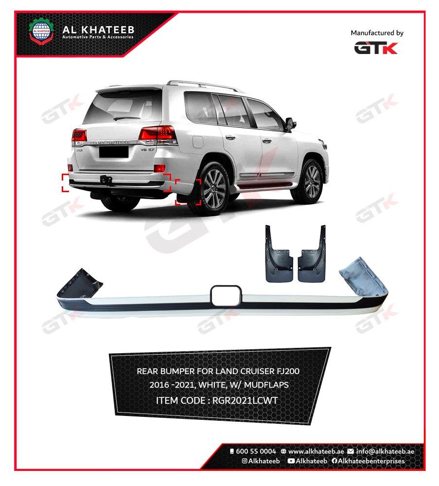 GTK Car Rear Bumper With Mud Flaps Splash Guard Land Cruiser FJ200 2016-2021, White
