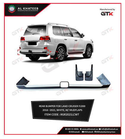 GTK Car Rear Bumper With Mud Flaps Splash Guard Land Cruiser FJ200 2016-2021, White