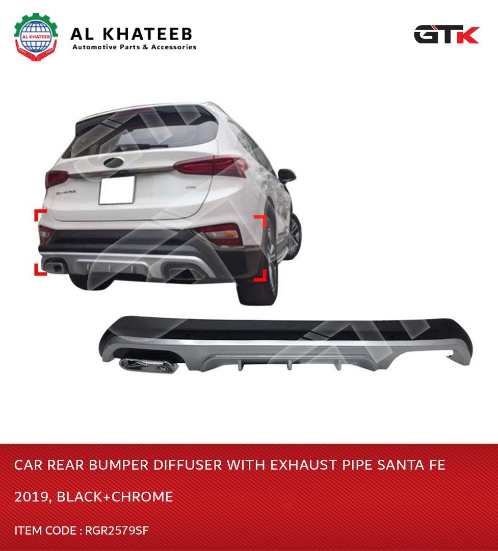 Car Rear Bumper Diffuser With Exhaust Pipe Santa Fe 2019, Black+Chromoe