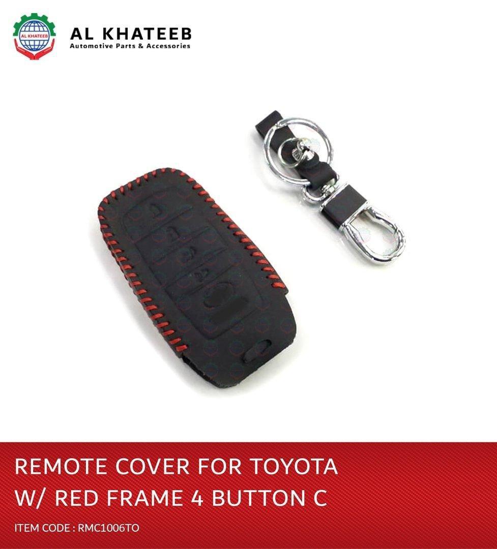 Universal 4 Buttons Leather Remote Smart Key Fob Case With Red Frame, Design C