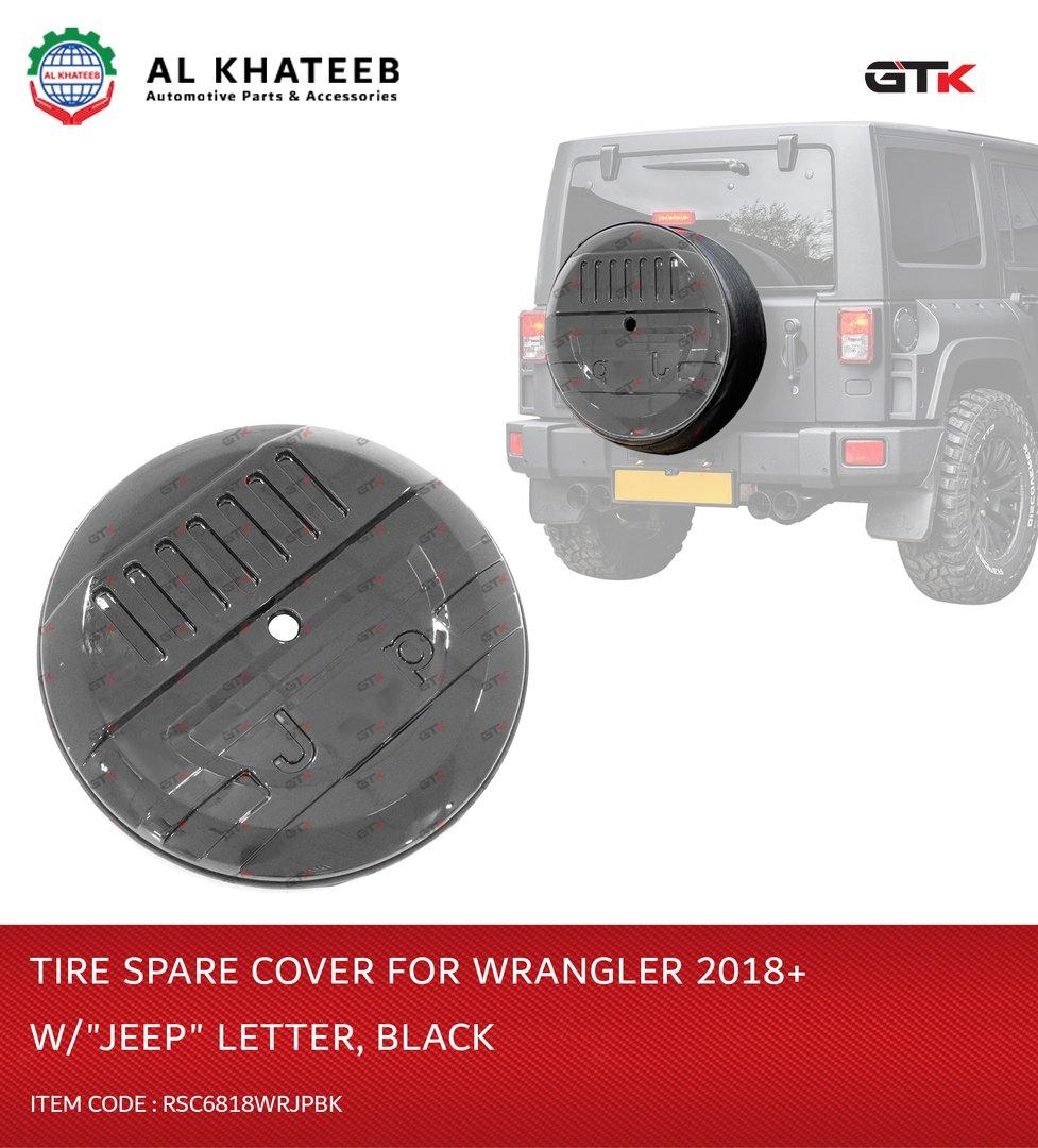 GTK ABS Spare Tire Cover For Wrangler 2018+ With Logo Brand Name, Black