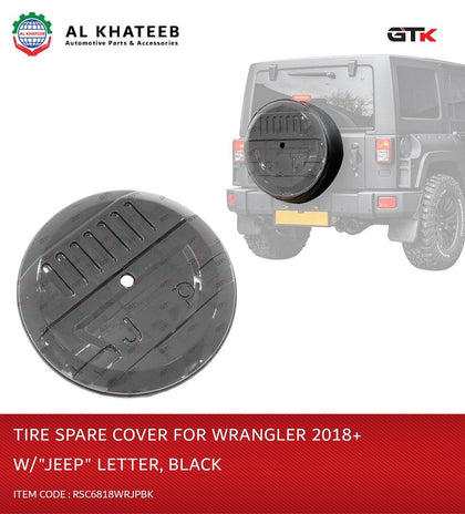 GTK ABS Spare Tire Cover For Wrangler 2018+ With Logo Brand Name, Black