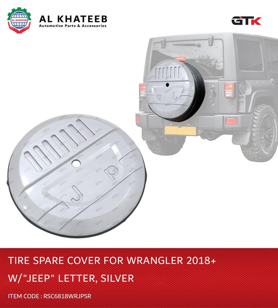 GTK ABS Spare Tire Cover For Wrangler 2018+ With Logo Brand Name, Silver