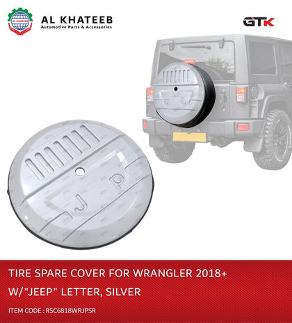 GTK ABS Spare Tire Cover For Wrangler 2018+ With Logo Brand Name, Silver