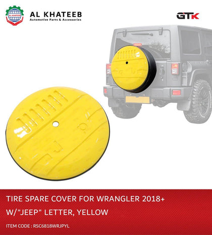 GTK ABS Spare Tire Cover For Wrangler 2018+ With Logo Brand Name, Yellow