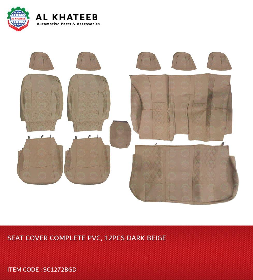 Universal Car Complete PVC Middle Dot Seat Cover 12Pcs Set, 5 Seater, Dark Beige