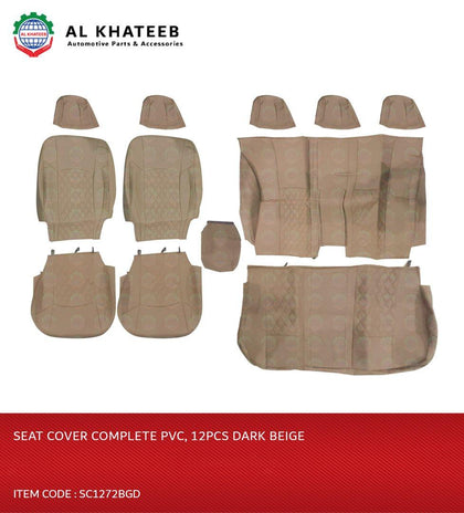 Universal Car Complete PVC Middle Dot Seat Cover 12Pcs Set, 5 Seater, Dark Beige